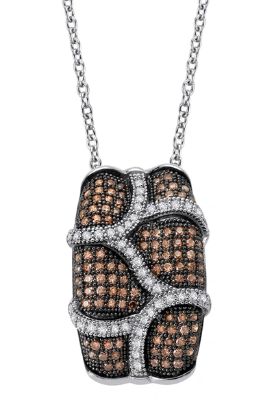 Lafonn Graceful Platinum Bonded Sterling Silver Pave Simulated Diamond Pendant Necklace In White-chocolate