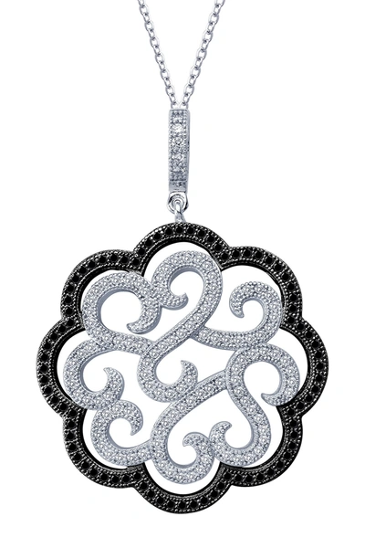 Lafonn Plated Over Sterling Silver Simulated Diamond Micro Pave Swirl Round Pendant Necklace In White Black