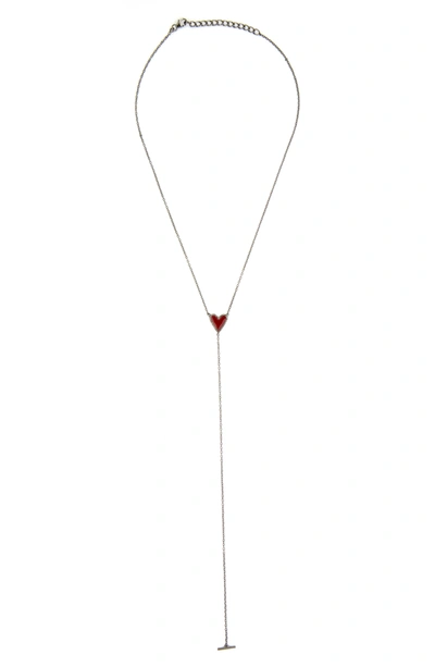 Adornia Fine White Rhodium Plated Sterling Silver Pave Diamond Heart Lariat Y-drop Necklace- 0.25 Ctw