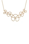 Suzy Levian 14k Rose Gold Plated Sterling Silver Cz Thin Floral Bib Necklace In Rose
