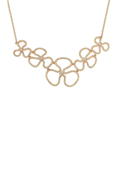 Suzy Levian Rosed Sterling Silver Cubic Zirconia Floral Thin Necklace In Pink