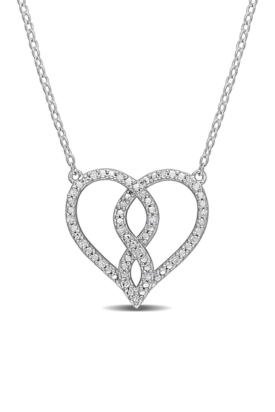 Delmar Sterling Silver Pave Diamond Accent Heart Pendant Necklace