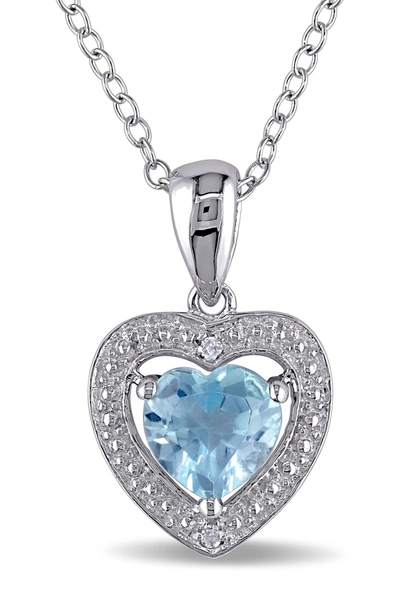 Delmar Sterling Silver Diamond & Sky Blue Topaz Heart Pendant Necklace