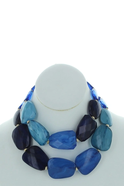 Olivia Welles Riva Gold Plated Statement Bib Necklace And Earrings In Gold/blue