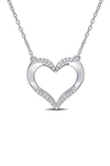 Delmar Sterling Silver Pave Diamond Accent Open Heart Pendant Necklace In Silver