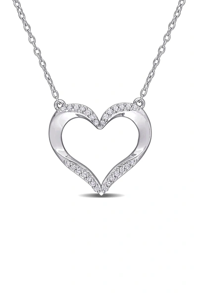Delmar Sterling Silver Pave Diamond Accent Open Heart Pendant Necklace