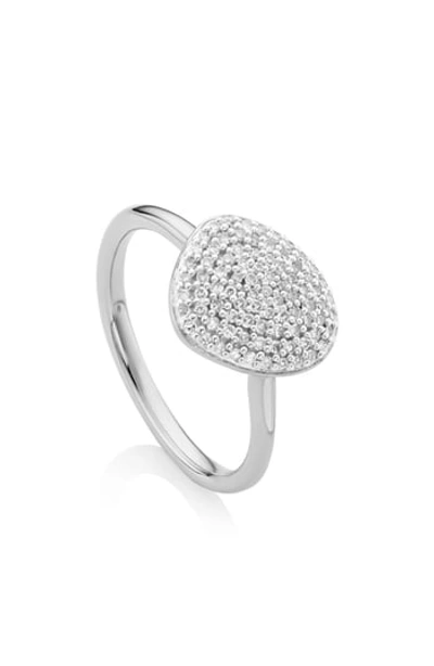 Monica Vinader Nura Diamond Pebble Stacking Ring In Silver/ Diamond