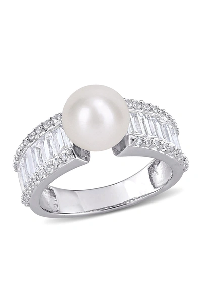 Delmar White Sapphire & 8-8.5mm Freshwater Pearl Ring