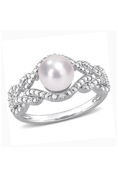 Delmar 7.5mm Cultured Freshwater Pearl & Diamond Ring In White