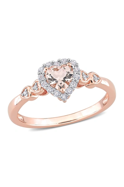 Delmar Morganite & Diamond Halo Heart Ring In Pink