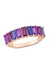 Delmar 18k Rose Gold Plated Sterling Silver Baguette Cut Multi-gem Ring In Multicolor