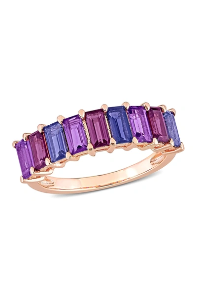 Delmar 18k Rose Gold Plated Sterling Silver Baguette Cut Multi-gem Ring In Multicolor