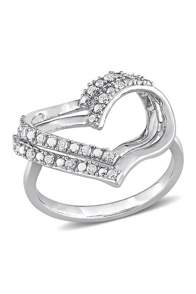 Delmar Sterling Silver Pave Diamond Open Heart Ring In White