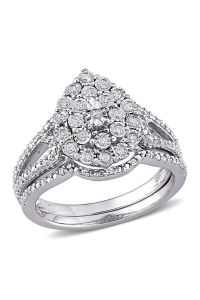 Delmar Sterling Silver Pave Diamond Tear Drop Ring In White