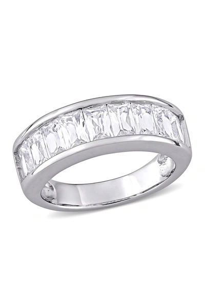 Delmar Sterling Silver Baguette Cut Created White Sapphire Ring