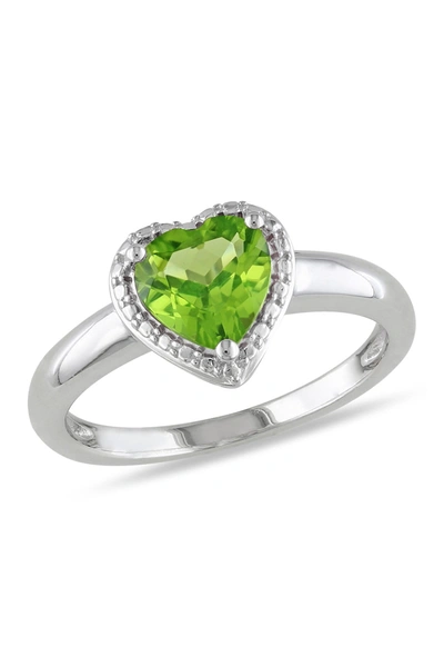 Delmar Sterling Silver Peridot Heart Ring In Green