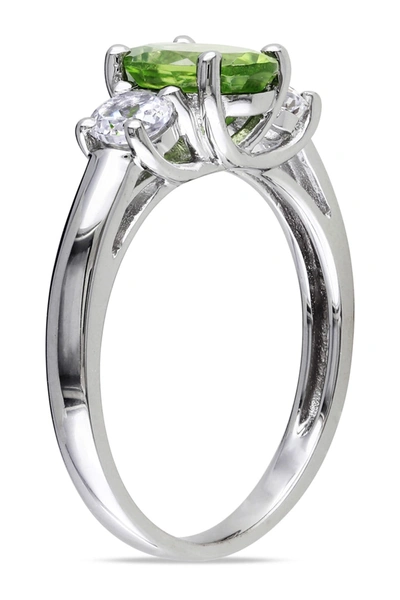 Delmar Sterling Silver Peridot & Created White Sapphire Three-stone Ring In Green