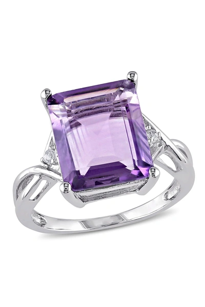 Delmar Emerald Cut Amethyst & White Topaz Ring In Purple