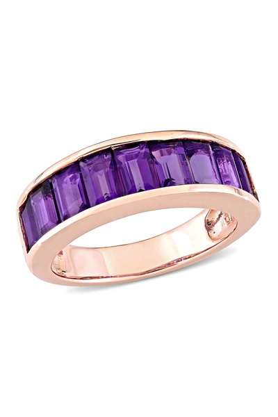 Delmar Rose Gold Plated Channel Set Baguette Cut Amethyst Ring In Purple
