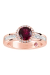 Suzy Levian Rose Gold Plated Sterling Silver Ruby & Cz Ring In Red