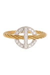 ALOR 18K GOLD & STAINLESS STEEL PAVE STONE WIRE RING,649276285515
