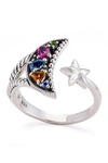 Samuel B Jewelry Samuel B. Sterling Silver Prong Set Moon & Star Bypass Ring In Multi