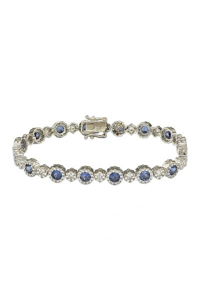 Suzy Levian Sterling Silver Sapphire Filigree Diamond Accent Bracelet In Blue