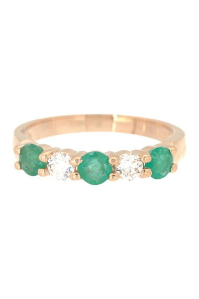 Effy 14k Yellow Gold Prong Set Diamond & Emerald Band Ring In Green