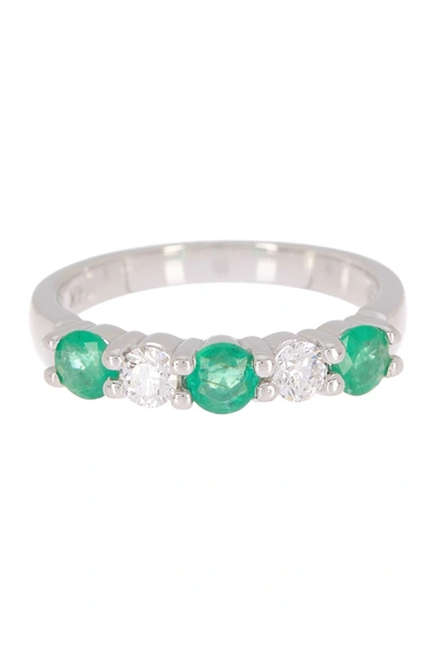 Effy 14k White Gold Prong Set Emerald & Diamond Ring In Green