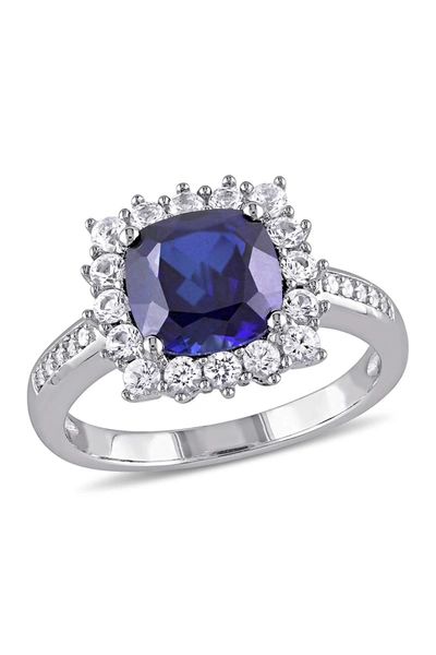 Delmar Sterling Silver Lab Created Blue Sapphire, Lab Created White Sapphire & Diamond Ring
