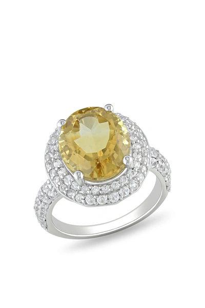 Delmar Sterling Silver Oval Citrine & Created White Sapphire Halo Ring