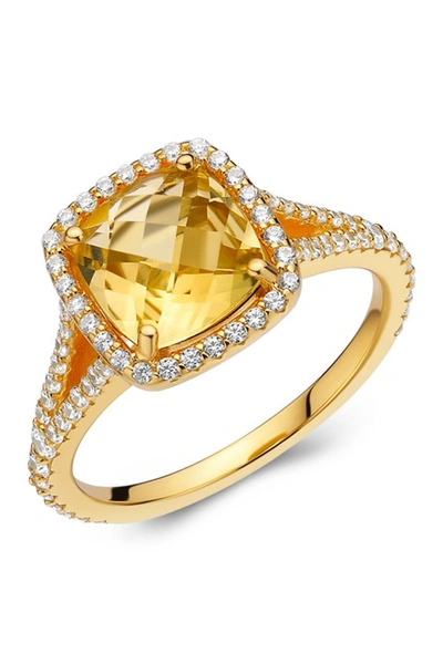 Lafonn Gold Plated Sterling Silver Cushion Shaped Simulated Diamond Ring In White-citrine