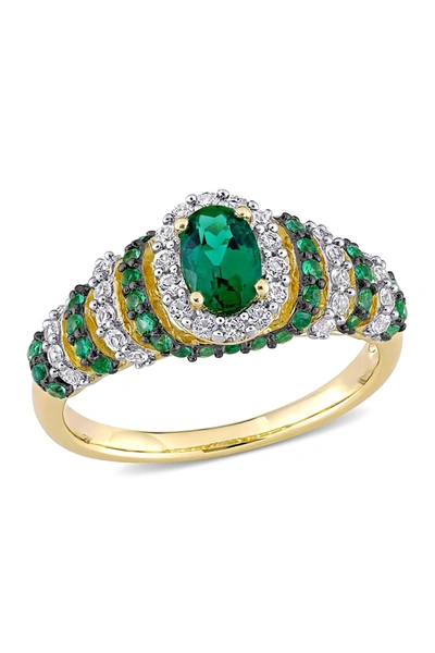 Delmar Gold Plated Sterling Silver Emerald Vintage Ring In Green