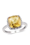 Delmar Birthstone Of The Month Sterling Silver Cushion Citrine & Diamond Halo Ring In Yellow