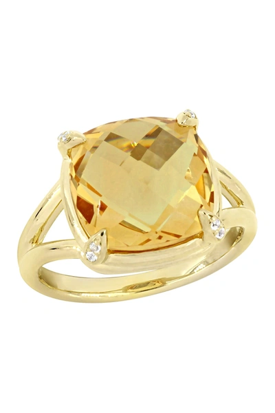 Delmar Yellow Gold Plated Sterling Silver Citrine & White Topaz Stone Shank Ring