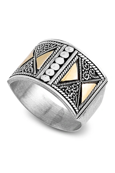 Samuel B Jewelry Sterling Silver & 18k Yellow Gold Balinese Filigree Design Band Ring