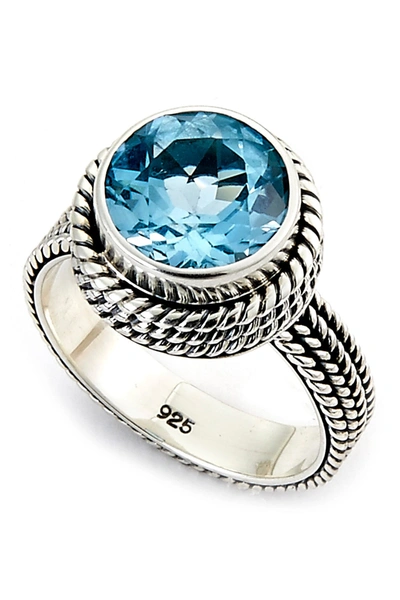 Samuel B Jewelry Sterling Silver Round Cut Blue Topaz Ring
