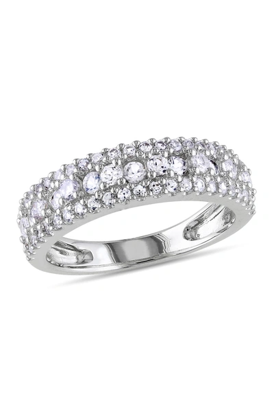 Delmar Sterling Silver White Sapphire Bi-level Pave Band