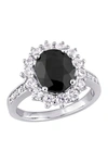 Delmar Sterling Silver Black Sapphire & Lab Created White Sapphire Halo Ring In Black