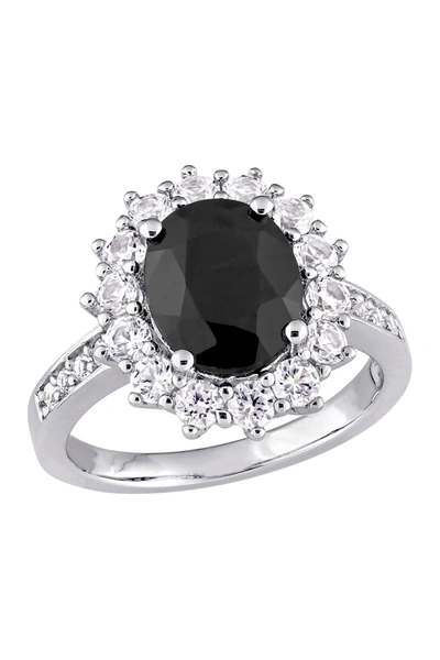 Delmar Sterling Silver Black Sapphire & Lab Created White Sapphire Halo Ring