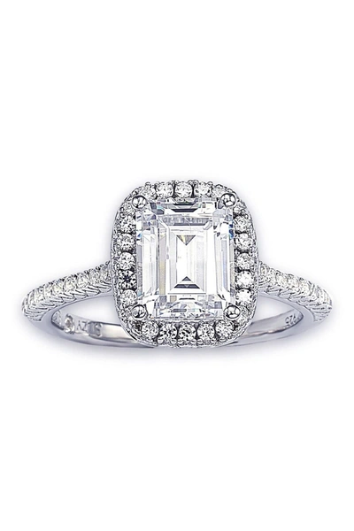 Suzy Levian Sterling Silver Emerald Cut Cz Ring In White