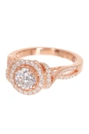Suzy Levian Rose Gold Plated Sterling Silver Round White Cz Engagement Ring In Rose Silver