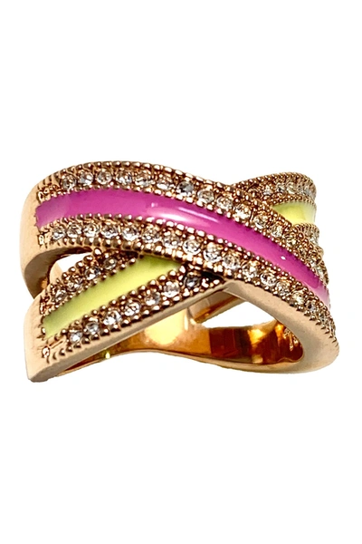 Covet Rose Gold Plated Pave Cz Criss Cross Ring