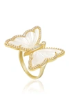 GAB+COS DESIGNS YELLOW GOLD VERMEIL MOTHER OF PEARL & CZ HALO BUTTERFLY RING,810040523076