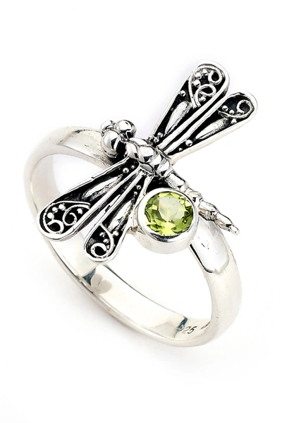Samuel B Jewelry Sterling Silver Peridot Dragonfly Ring In Green