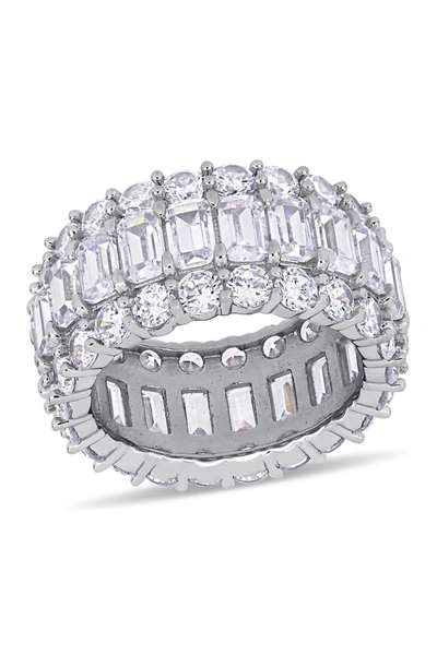 Delmar Prong Set Round & Emerald Cut Cz Band Ring In Silver