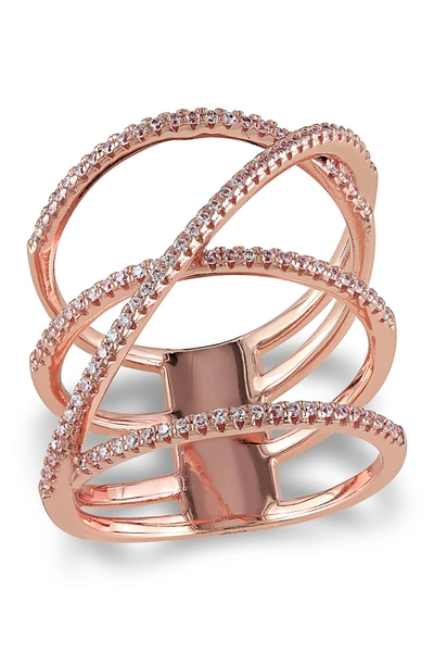 Delmar Pink Plated Sterling Silver Cz Crisscross Ring In Rose