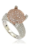 Suzy Levian Sterling Silver & 14k Rose Gold Plated Pavé Pink Cz Ring In Pink
