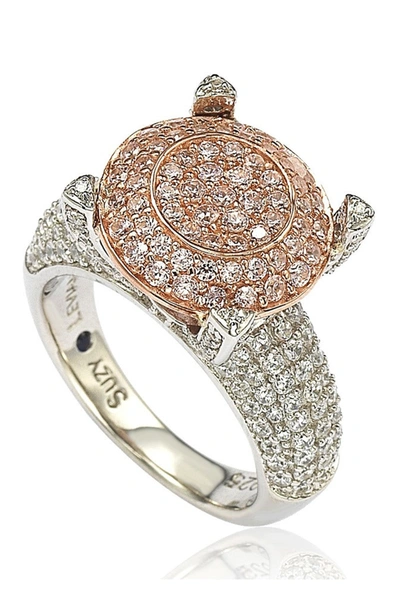 Suzy Levian Sterling Silver & 14k Rose Gold Plated Pavé Pink Cz Ring