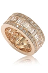 Suzy Levian 14k Rose Gold Plated Sterling Silver Baguette-cut & Round-cut Cz Eternity Band In White